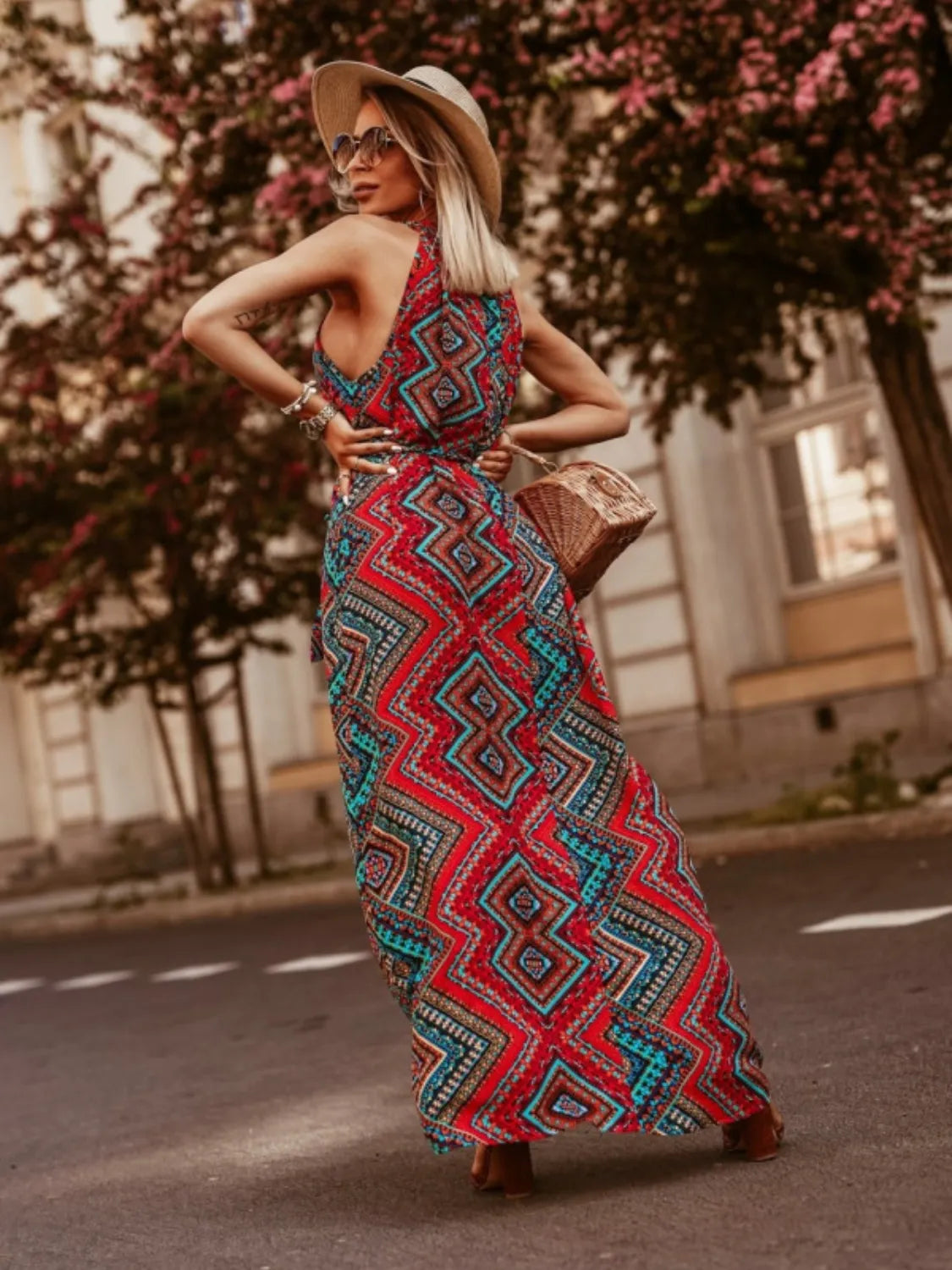 Printed Sleeveless Maxi Dress with Belted - Premium Maxi Dress from Trendsi - Just $34.99! Shop now at Handbags Specialist Headquarter