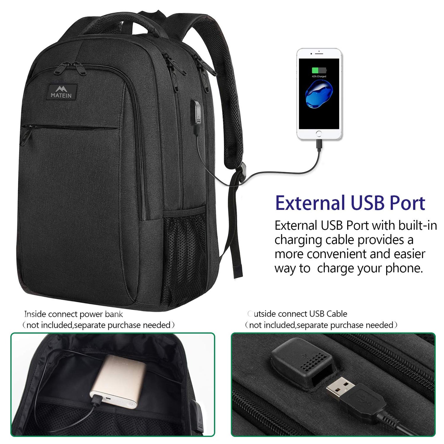 MATEIN SleekGuard Laptop Backpack with USB Port