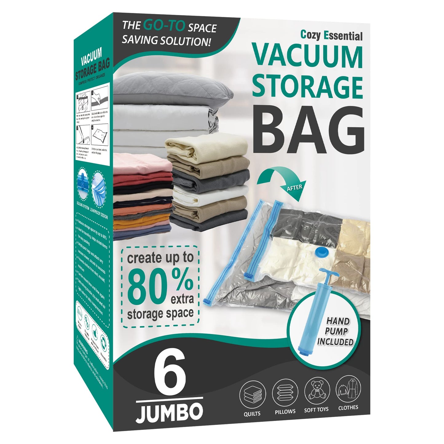 CozyVac Travel Bags with Pump - 6 Pack Space Savers