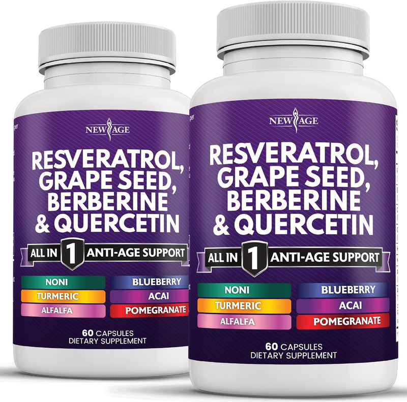 NEW AGE Resveratrol 6000mg Berberine 3000mg Grape Seed Extract 3000mg Quercetin 4000mg - Polyphenol Supplement for Women and Men with Noni Extract, N-Acetyl Cysteine, Acai Extract - 120 Capsules - Premium Health from Visit the NEW AGE Store - Just $40.99! Shop now at Handbags Specialist Headquarter