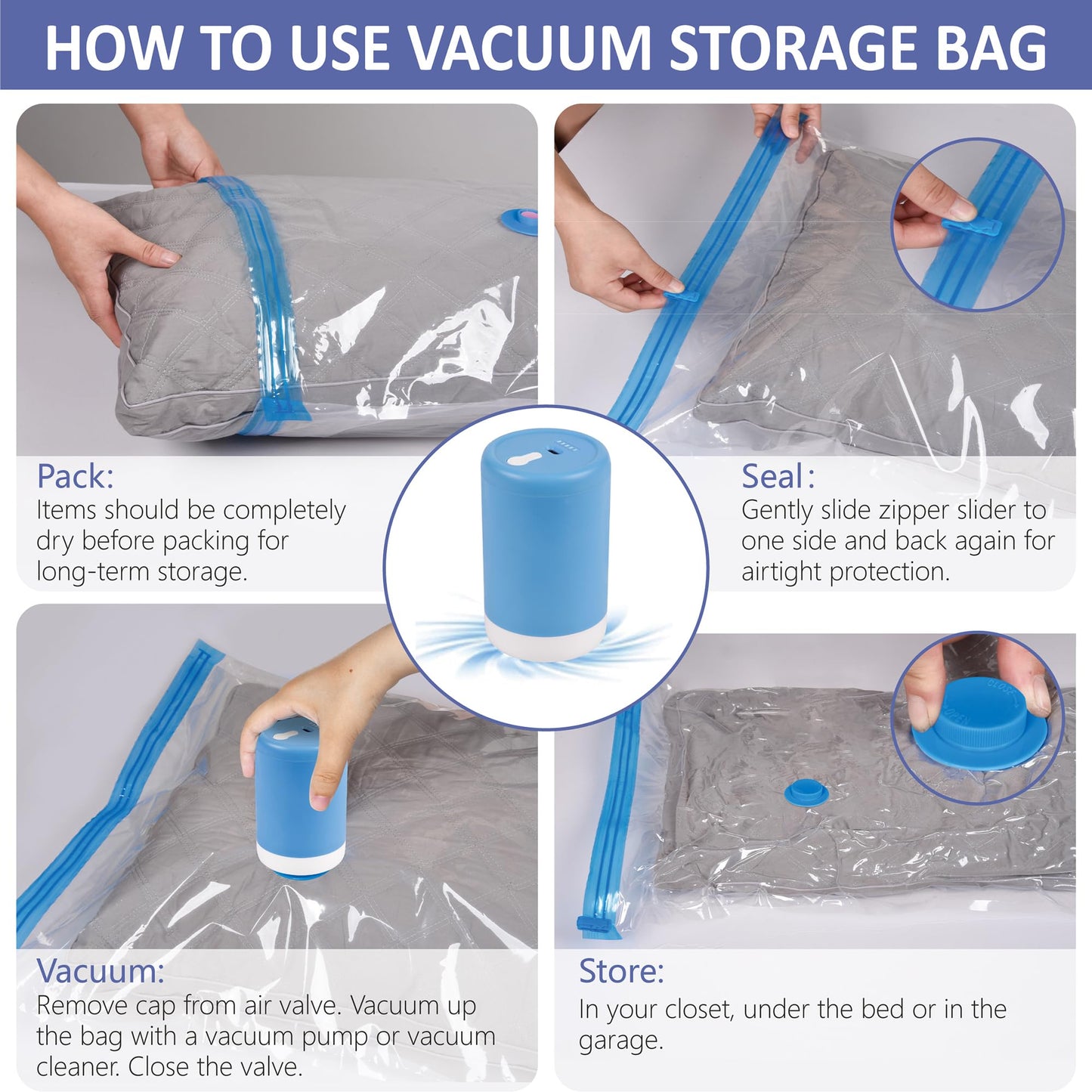 CozyVac Travel Bags with Pump - 6 Pack Space Savers
