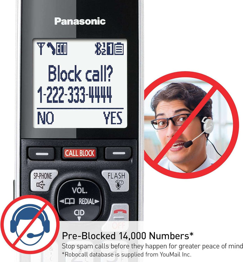 Panasonic Cordless Phone with Advanced Call Block, Link2Cell Bluetooth, One-Ring Scam Alert, and 2-Way Recording with Answering Machine, 5 Handsets - KX-TGF975B (Black with Silver Trim) - Premium Phone from Visit the Panasonic Store - Just $75.99! Shop now at Handbags Specialist Headquarter