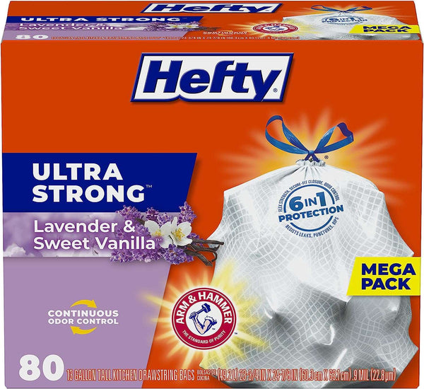 Hefty Ultra Strong Tall Kitchen Trash Bags, Lavender & Sweet Vanilla Scent, 13 Gallon, 80 Count - Premium Trash Bags from Visit the Hefty Store - Just $25.99! Shop now at Handbags Specialist Headquarter