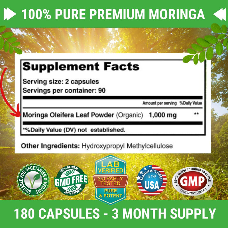 FRESH HEALTHCARE Moringa Oleifera 180 Capsules – 100% Pure Leaf Powder - 3 Month Supply - Non GMO and Gluten Free - Complete Green Superfood Supplement - Energy, Metabolism and Immune Support - Premium Health Care from Visit the FRESH HEALTHCARE Store - Just $39.99! Shop now at Handbags Specialist Headquarter