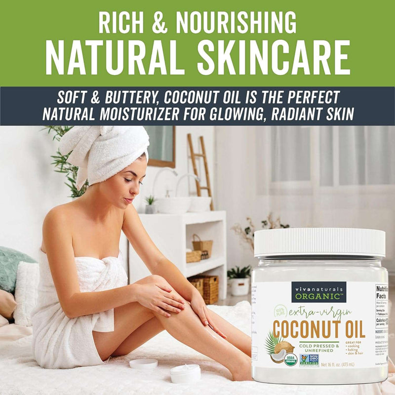 Viva Naturals Organic Coconut Oil, Cold-Pressed - Natural Hair /Skin Oil and Cooking Oil with Fresh Flavor, Non-GMO Unrefined Extra Virgin(Aceite de Coco), USDA Organic, 16 oz - Premium Health Care from Visit the Viva Naturals Store - Just $16.99! Shop now at Handbags Specialist Headquarter