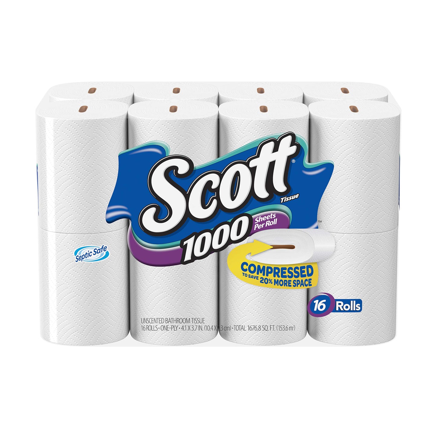 Scott 1000 Toilet Paper, 32 Rolls, Septic-Safe, 1-Ply Toilet Tissue