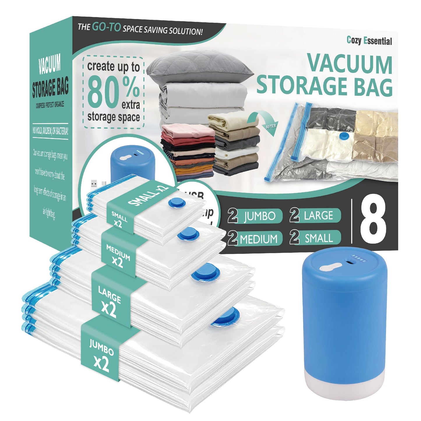 CozyVac Travel Bags with Pump - 6 Pack Space Savers
