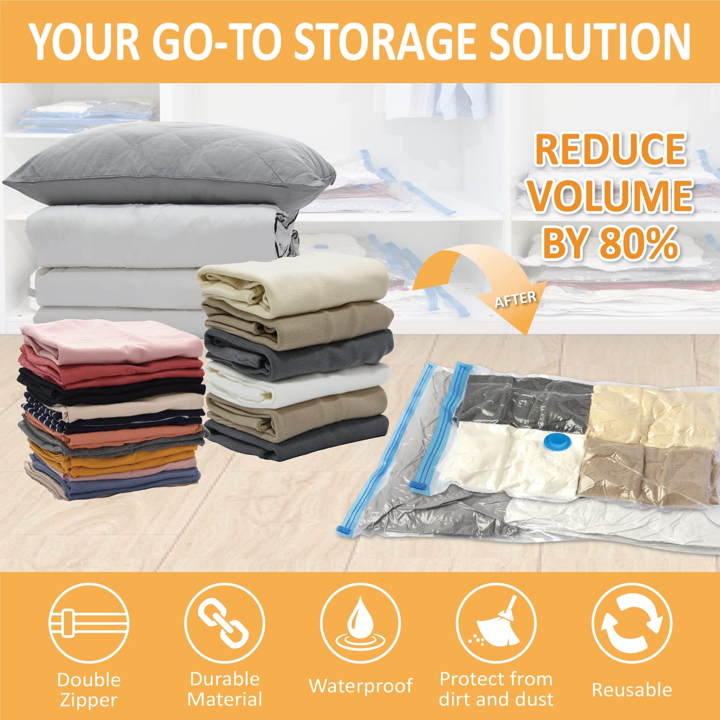 CozyVac Travel Bags with Pump - 6 Pack Space Savers