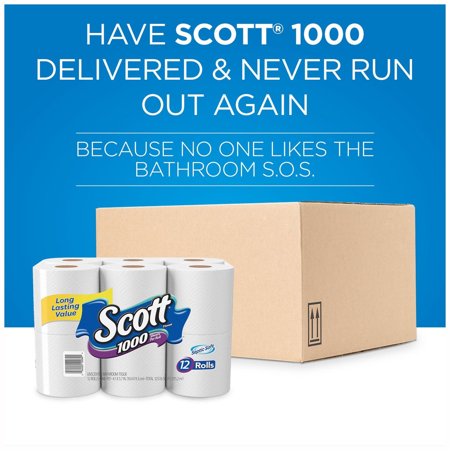Scott 1000 Toilet Paper, 32 Rolls, Septic-Safe, 1-Ply Toilet Tissue