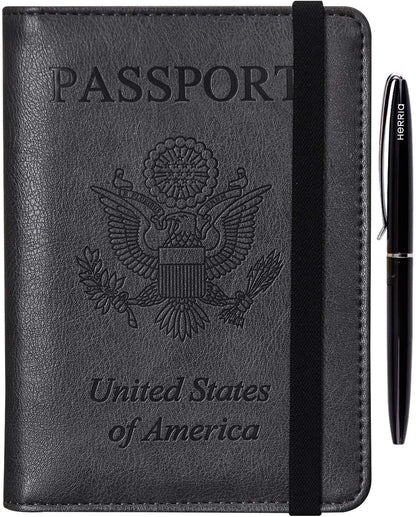HerriaT RFID Leather Passport Wallet - Gray