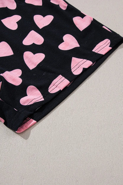 Heart Print Long Sleeve Top and Shorts Lounge Set - Premium Sleepwear from Trendsi - Just $37.99! Shop now at Handbags Specialist Headquarter