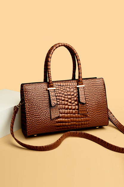 Textured PU Leather Handbag - Premium Handbags from Trendsi - Just $66.99! Shop now at Handbags Specialist Headquarter