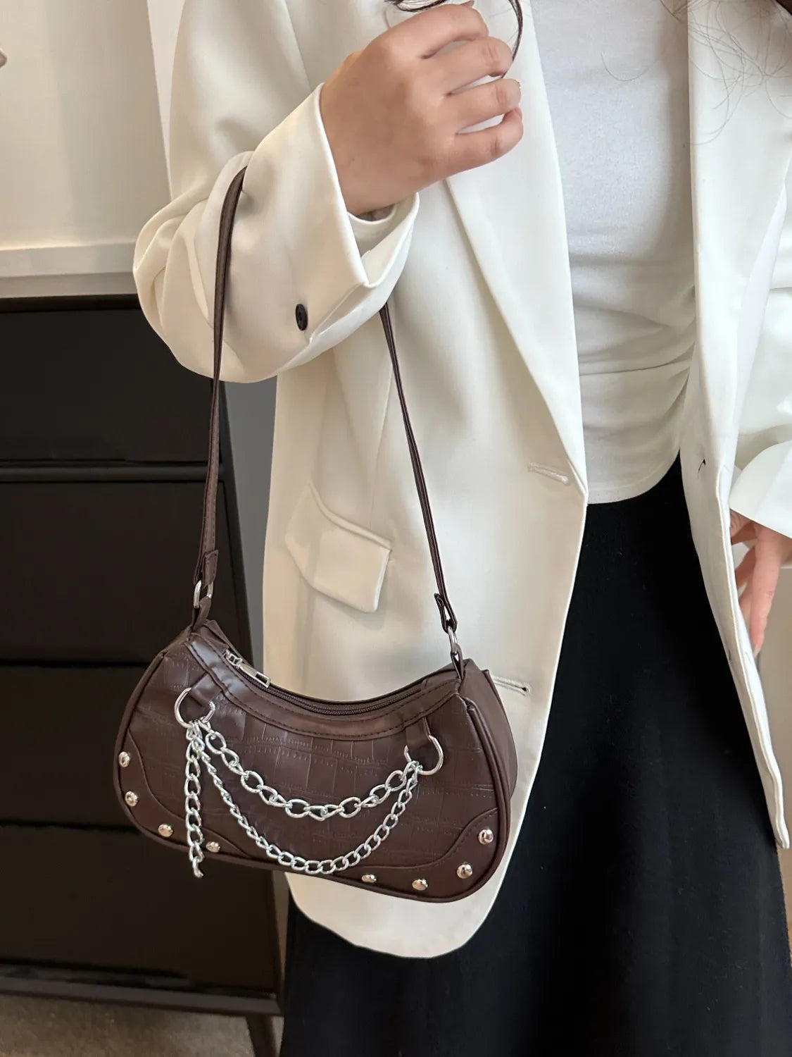Chain PU Leather Shoulder Bag.