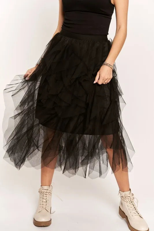 ADORA Ruffled Elastic Waist Midi Skirt - Premium Bottoms from Trendsi - Just $37.70! Shop now at Handbags Specialist Headquarter