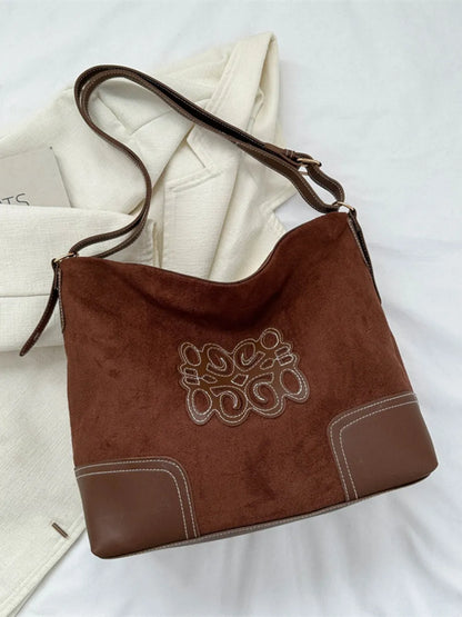 Suede Patch Adjustable Strap Tote Bag - Premium Tote Bag from Trendsi - Just $39.99! Shop now at Handbags Specialist Headquarter
