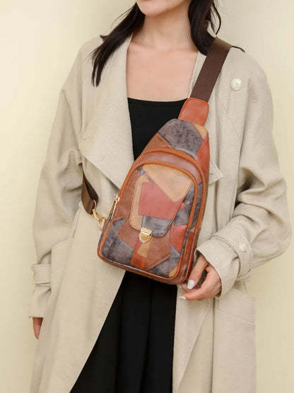 PU Leather Color Block Crossbody Bag - Premium Crossbody Bag from Trendsi - Just $29.99! Shop now at Handbags Specialist Headquarter