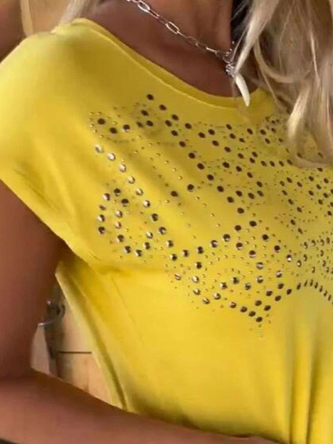 Studded Fringe Round Neck Cap Sleeve T-Shirt - Premium Women / Tops from Trendsi - Just $26.28! Shop now at Handbags Specialist Headquarter