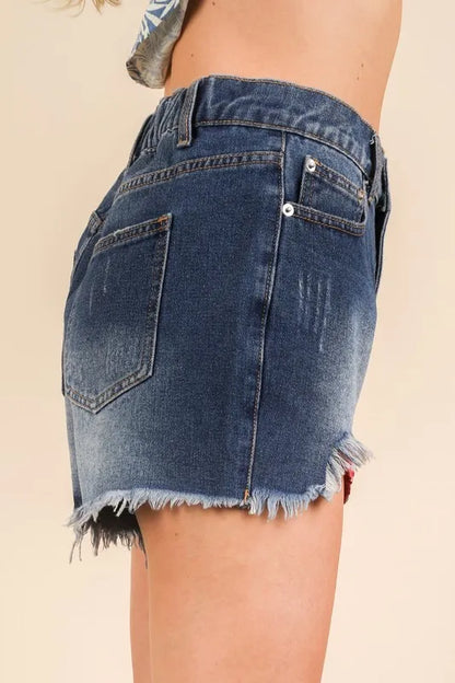 VERY J Raw Hem Pocketed Contrast Washed Denim Shorts - Premium Women / Jeans & Denim from Trendsi - Just $37.78! Shop now at Handbags Specialist Headquarter