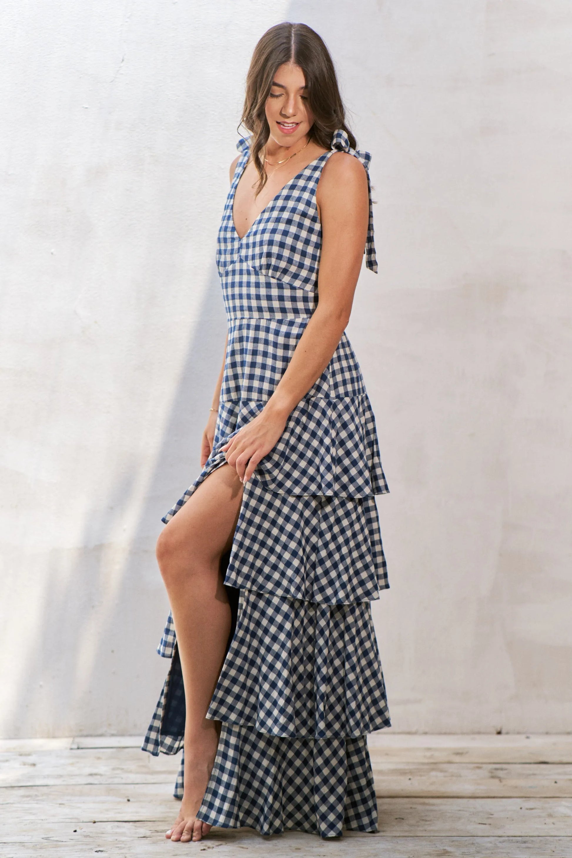 Jade By Jane Gingham Tiered Maxi Dress - Premium Maxi Dress from Trendsi - Just $84.99! Shop now at Handbags Specialist Headquarter