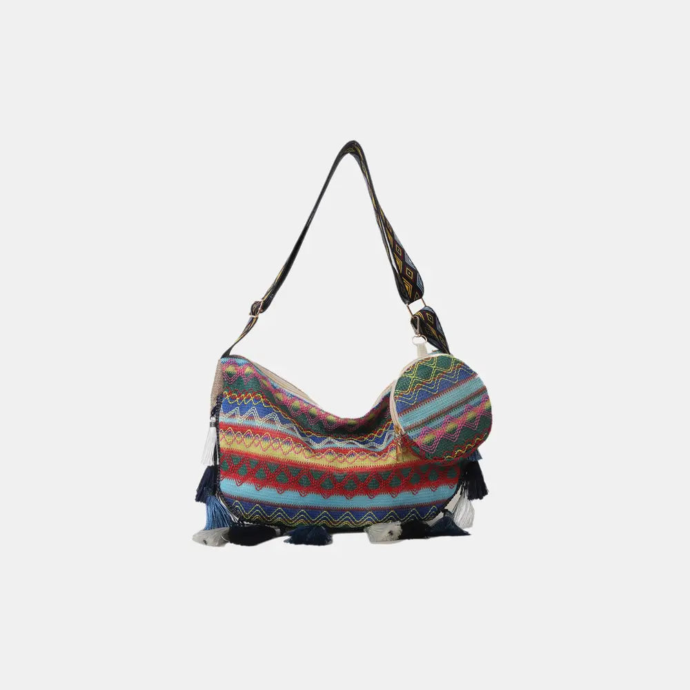 Printed Tassel Detail Crossbody Bag with Small Purse - Premium Handbags from Trendsi - Just $17.99! Shop now at Handbags Specialist Headquarter