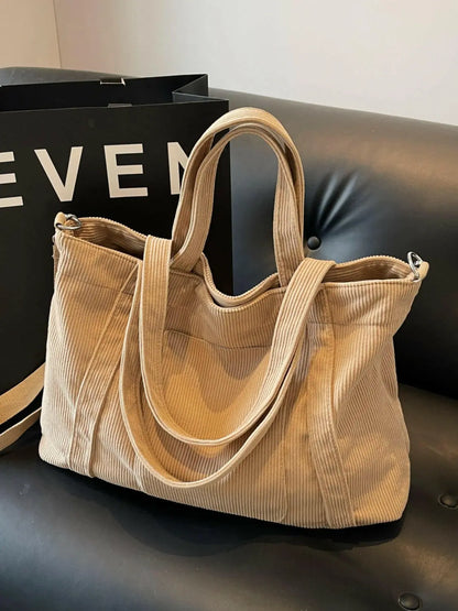 Corduroy Solid Large Tote Bag.