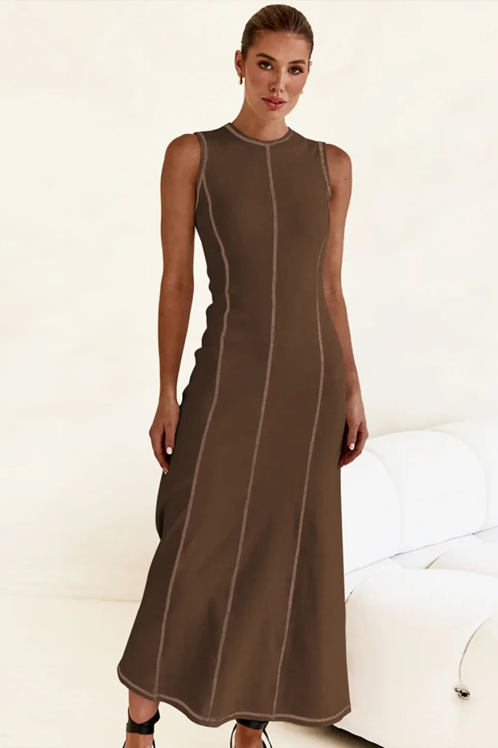 Contrast Stitching Maxi Tank Dress - Premium Maxi Dress from Trendsi - Just $32.99! Shop now at Handbags Specialist Headquarter