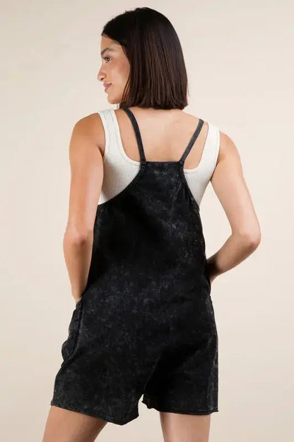 VERY J Plus Size Mineral Washed Sleeveless Knit Romper.