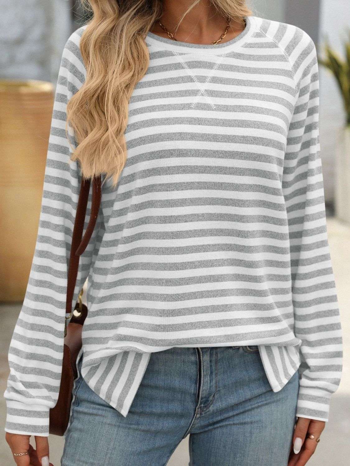 Mandy Striped Round Neck Long Sleeve T-Shirt - Premium Women / Tops from Trendsi - Just $24.72! Shop now at Handbags Specialist Headquarter