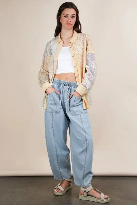 VERY J Plus Size Contrast Ribbed Knit Lace Shacket.