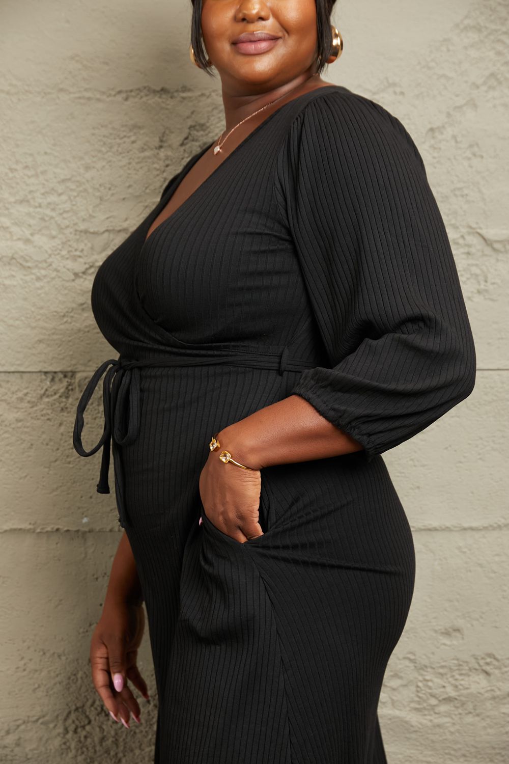 Culture Code Full Size Surplice Flare Ruching Dress.
