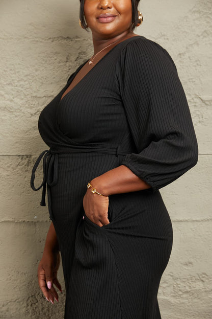 Culture Code Full Size Surplice Flare Ruching Dress.