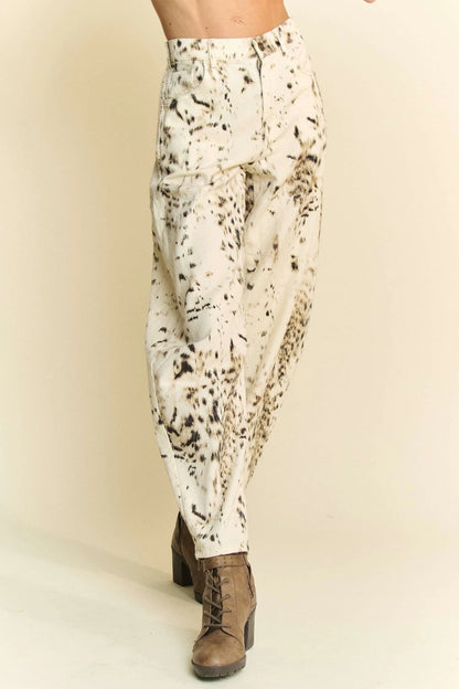 Davi & Dani Abstract Tie Dye Dot Lace Detail Barrel Pants - Premium Women Pants from Trendsi - Just $61.99! Shop now at Handbags Specialist Headquarter