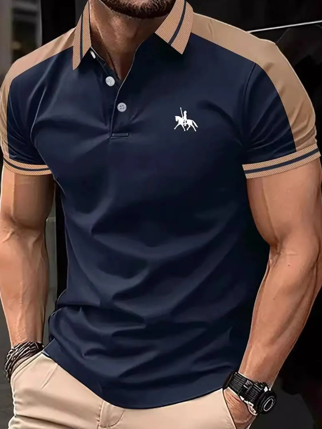 Men's Full Size Embroidered Collared Neck Short Sleeve Polo Plus Size - Premium Men's Shirts from Trendsi - Just $32.98! Shop now at Handbags Specialist Headquarter