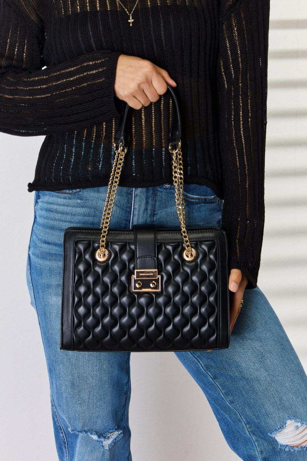David Jones Quilted PU Leather Handbag.