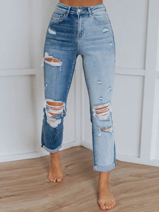 Distressed Jeans with Pockets - Premium Women / Jeans & Denim from Trendsi - Just $31.24! Shop now at Handbags Specialist Headquarter