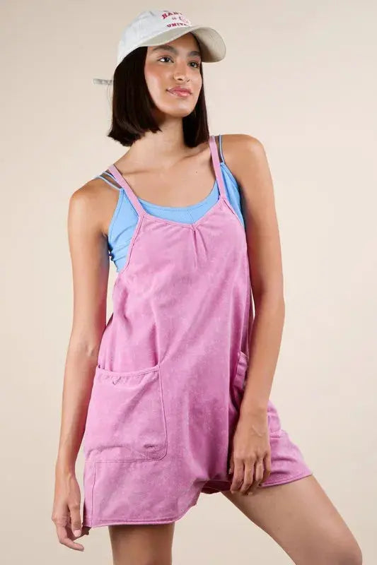 VERY J Plus Size Mineral Washed Sleeveless Knit Romper.