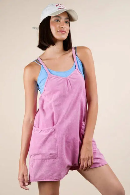 VERY J Plus Size Mineral Washed Sleeveless Knit Romper.
