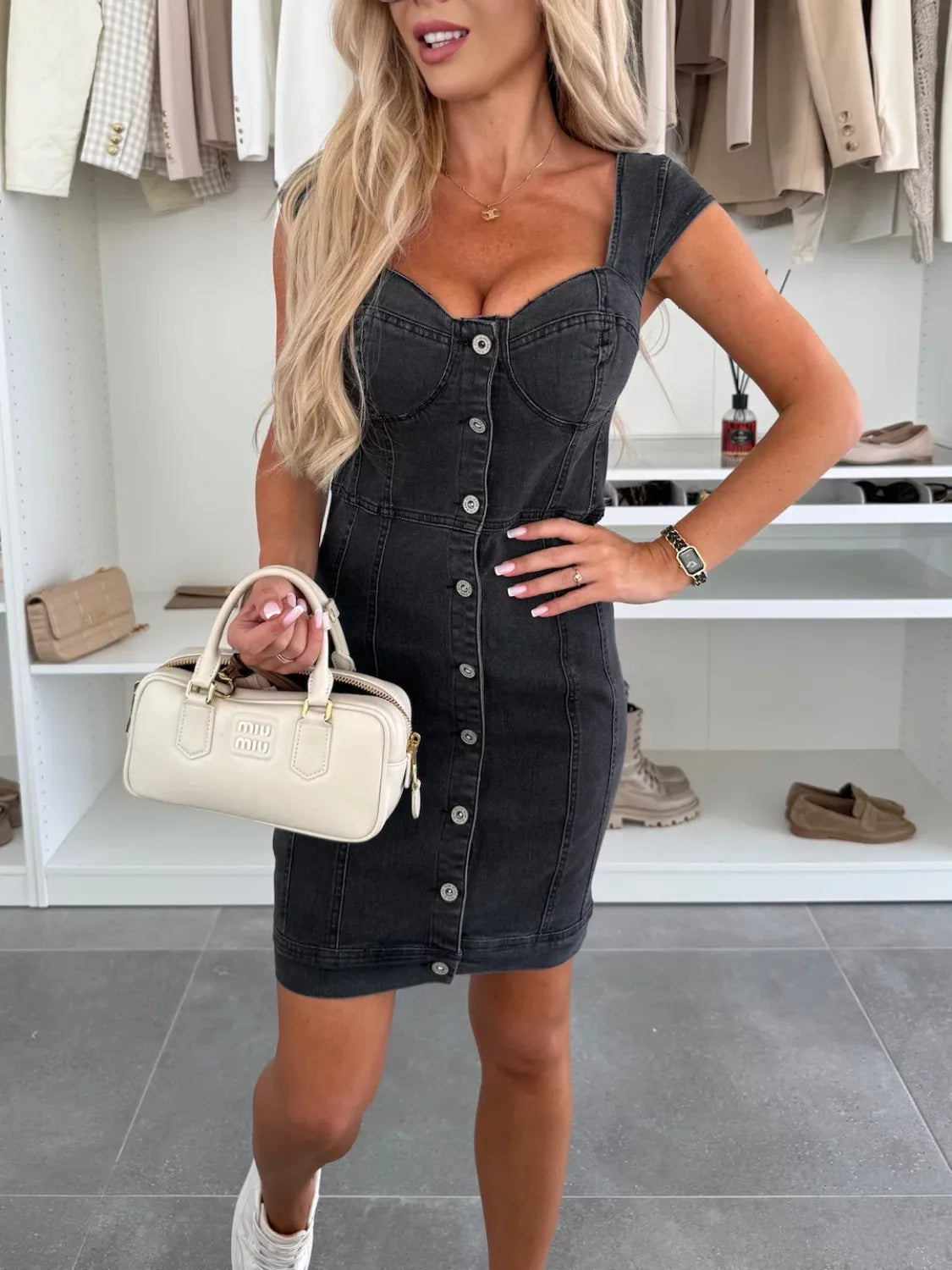 Sweetheart Neck Cap Sleeve Denim Dress - Premium Women / Jeans & Denim from Trendsi - Just $44.74! Shop now at Handbags Specialist Headquarter