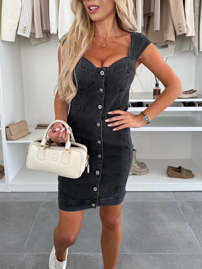 Sweetheart Neck Cap Sleeve Denim Dress - Premium Women / Jeans & Denim from Trendsi - Just $44.74! Shop now at Handbags Specialist Headquarter