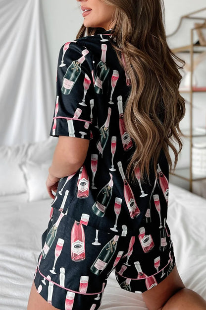 Champagne Print Short Sleeve Top and Shorts Set - Premium Sleepwear from Trendsi - Just $56.99! Shop now at Handbags Specialist Headquarter