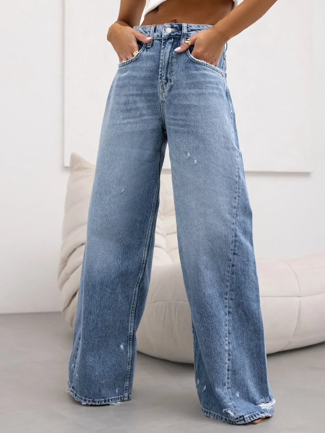 Distressed Wide Leg Jeans - Premium Women / Jeans & Denim from Trendsi - Just $35.10! Shop now at Handbags Specialist Headquarter
