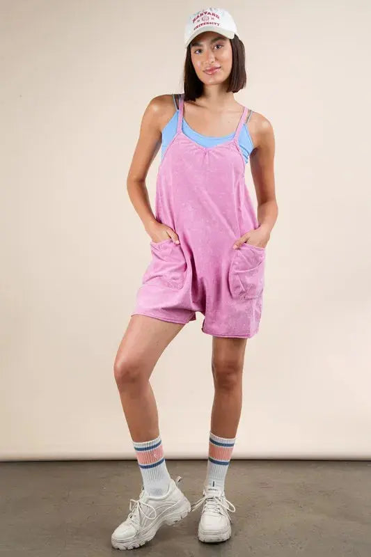 VERY J Plus Size Mineral Washed Sleeveless Knit Romper.