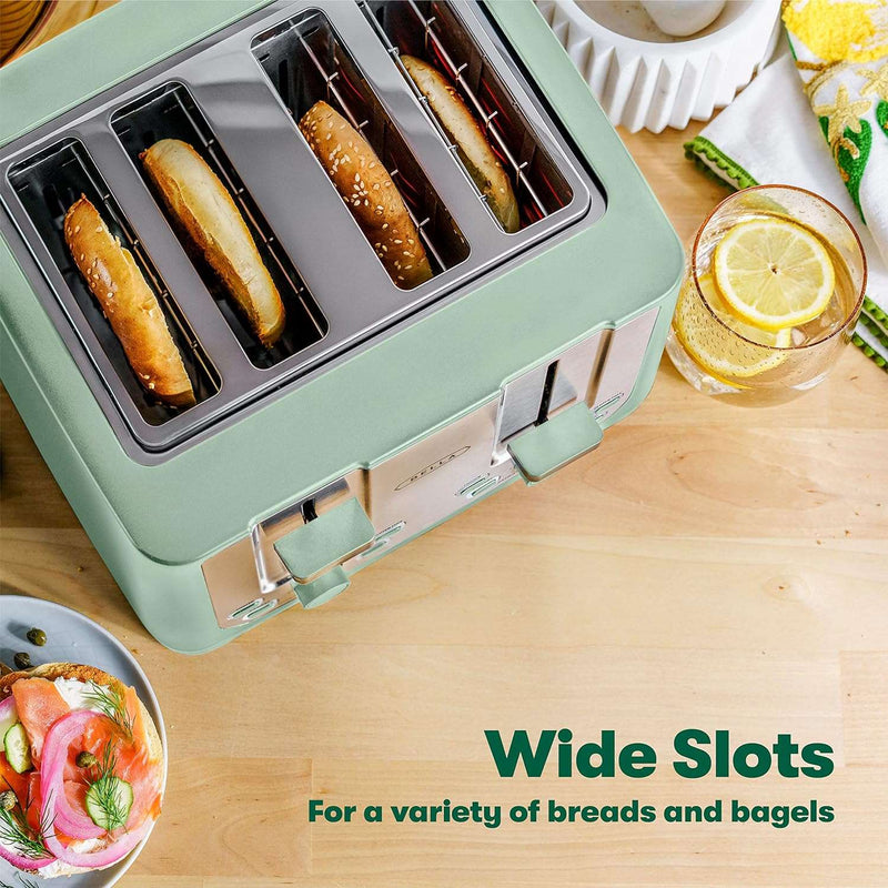 BELLA 4 Slice Toaster with Auto Shut Off - Extra Wide Slots & Removable Crumb Tray and Cancel, Defrost & Reheat Function - Toast Bread & Bagel, Sage - Premium Appliances from Visit the BELLA Store - Just $34.99! Shop now at Handbags Specialist Headquarter