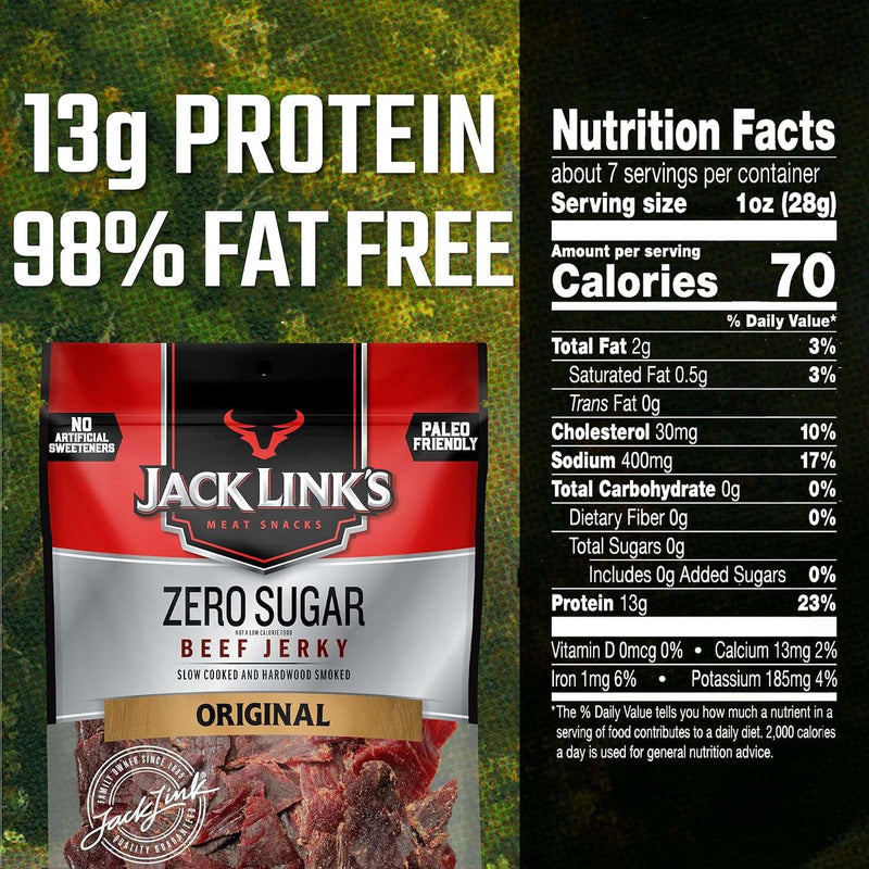 Jack Link's Beef Jerky, Zero Sugar, Paleo Friendly Snack with No Artificial Sweeteners, 13g of Protein and 70 Calories Per Serving, No Sugar Everyday Snack, 7.3 oz (Pack of 2) - Premium Grocery & Gourmet Food from Visit the Jack Link's Store - Just $52.99! Shop now at Handbags Specialist Headquarter