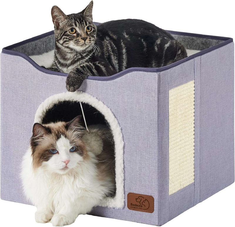Bedsure Cat Beds for Indoor Cats - Large Cat Cave for Pet Cat House with Fluffy Ball Hanging and Scratch Pad, Foldable Cat Hideaway,16.5x16.5x13 inches, Grey - Premium cats supplies from Visit the Bedsure Store - Just $39.99! Shop now at Handbags Specialist Headquarter