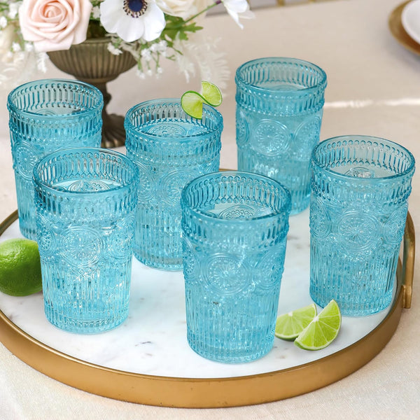 Vintage Textured Sage Green Striped Drinking Glasses Set of 6, Ribbed Flower Design, 13 oz Cocktail Water Tumblers Glassware Set - Premium Glass Sets. from Visit the Kate Aspen Store - Just $39.99! Shop now at Handbags Specialist Headquarter