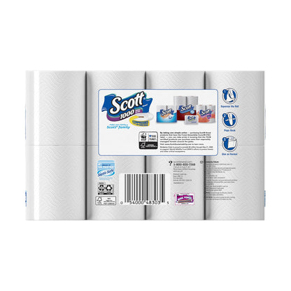 Scott 1000 Toilet Paper, 32 Rolls, Septic-Safe, 1-Ply Toilet Tissue