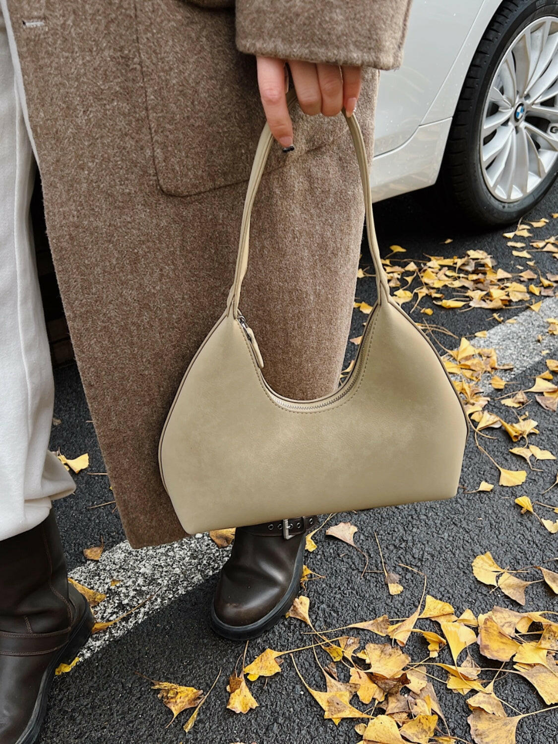 Suede Shoulder Bag with Zip.