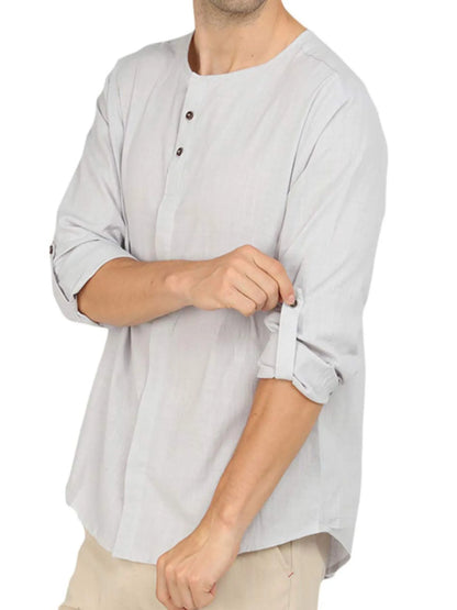 Men's Roll-Up Sleeve Linen Blend Polo Shirt - Premium Men's Polo shirt from Trendsi - Just $24.56! Shop now at Handbags Specialist Headquarter