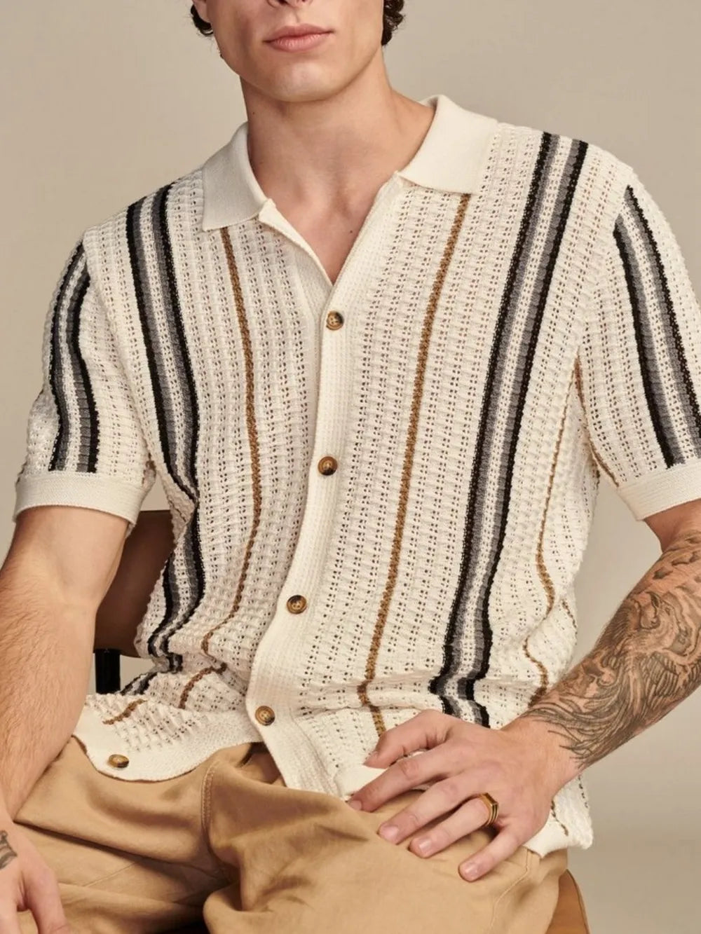 Men's Plus Size Striped Collared Neck Short Sleeve Shirt - Premium Men's Shirt's from Trendsi - Just $45.78! Shop now at Handbags Specialist Headquarter